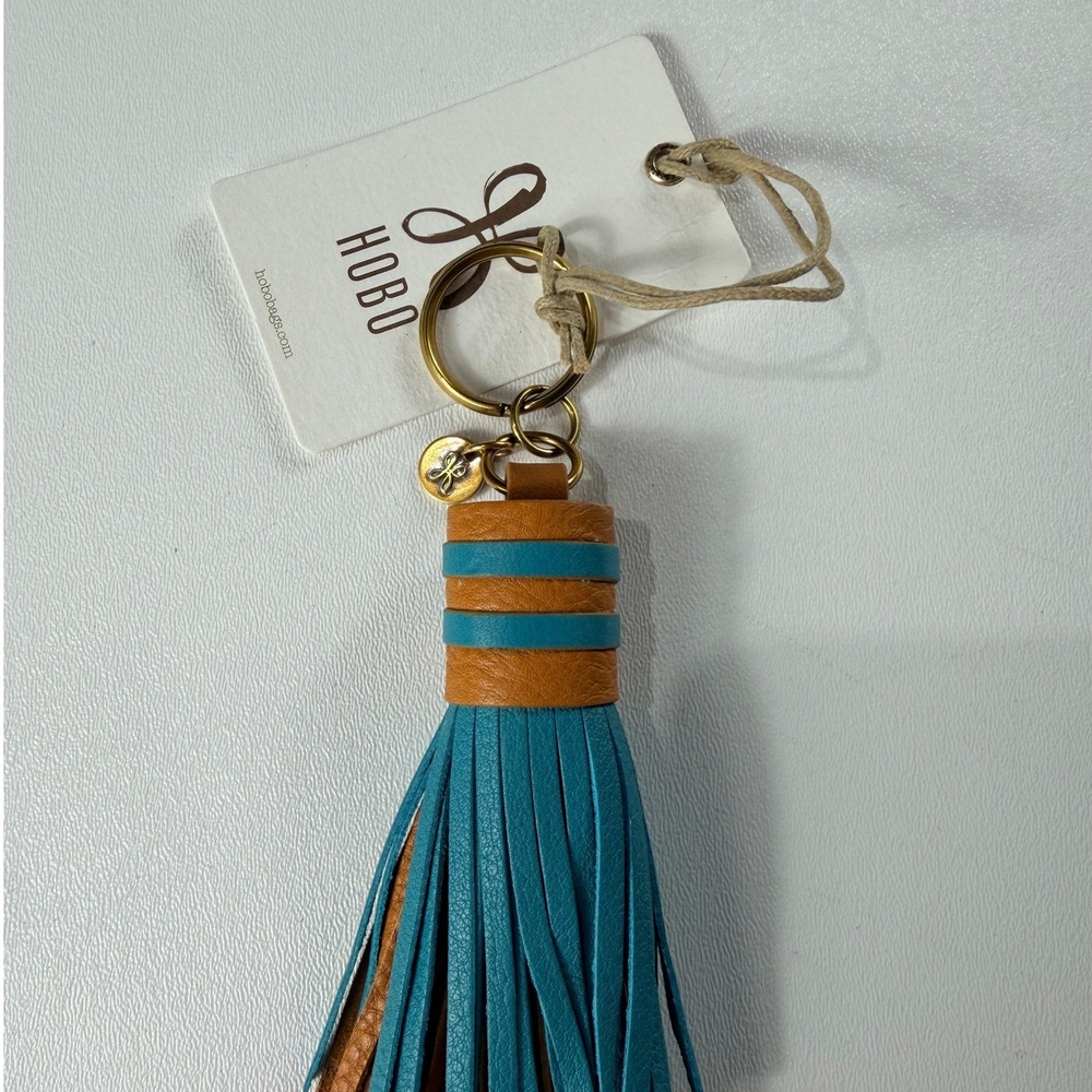 HOBO Nila Tassel Key Clip Sundial Tan Teal Leather Bag Charm CB-81102SNDL NEW - Picture 3 of 7